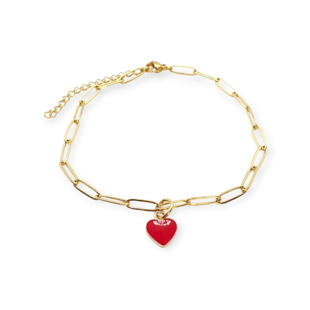 footchain steel gold red heart1